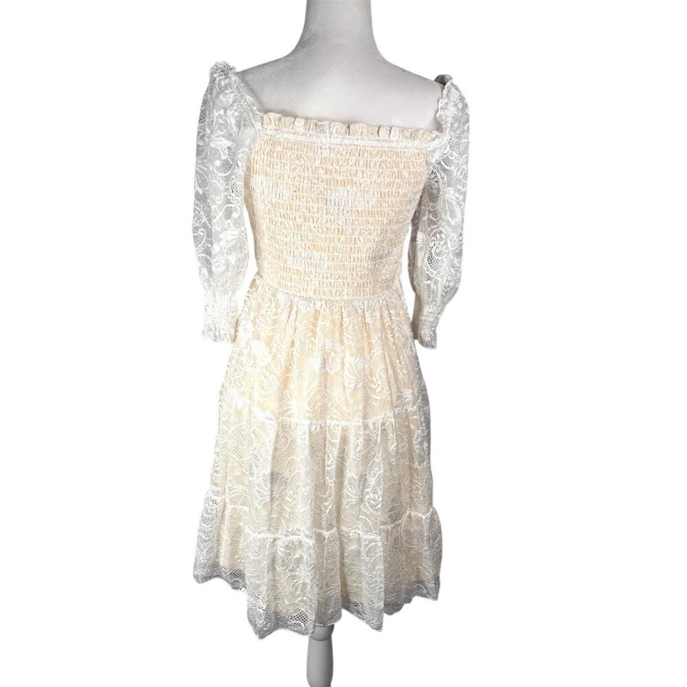 BALTIC BORN Women's Off White Tate Smocked Lace Mini Dress NWT Large - Picture 7 of 7